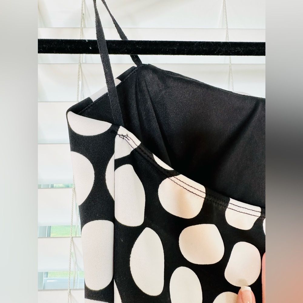 💚 BLACK AND WHITE POLKA DOT DEB SWEETHEART STYLE TOP WITH SHELF BRA 💛 - Picture 6 of 7